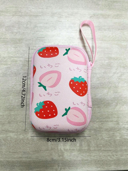 1pc EVA Material Cute Fruit Pattern Zipper Earphone Case, Interesting Design Charger Storage Box, Suitable For AirPods, Bluetooth Headphones, Cables, USB Drives And Other Small Electronics, Anti-Drop