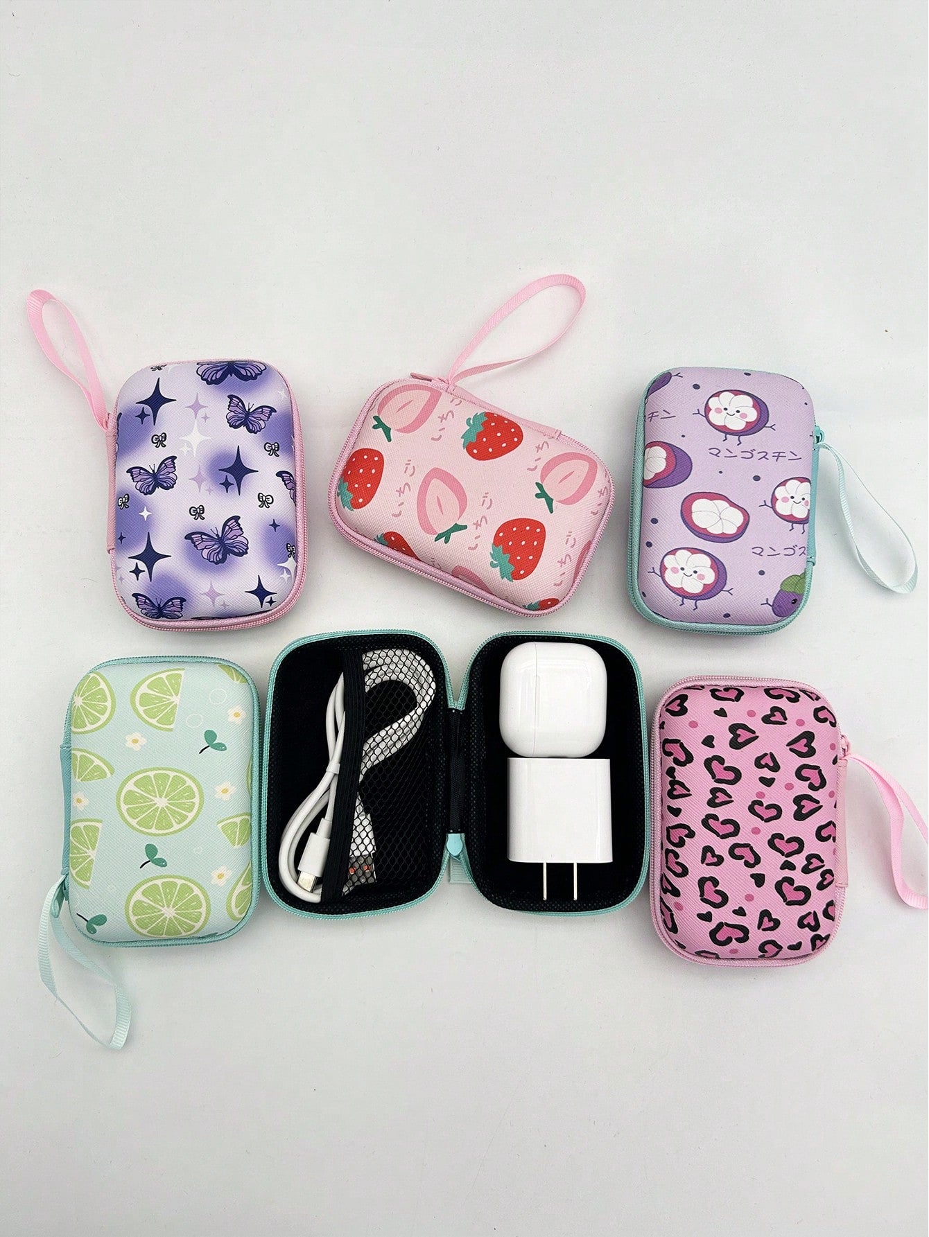 1pc EVA Material Cute Fruit Pattern Zipper Earphone Case, Interesting Design Charger Storage Box, Suitable For AirPods, Bluetooth Headphones, Cables, USB Drives And Other Small Electronics, Anti-Drop