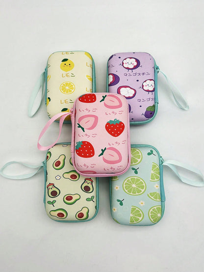 1pc EVA Material Cute Fruit Pattern Zipper Earphone Case, Interesting Design Charger Storage Box, Suitable For AirPods, Bluetooth Headphones, Cables, USB Drives And Other Small Electronics, Anti-Drop