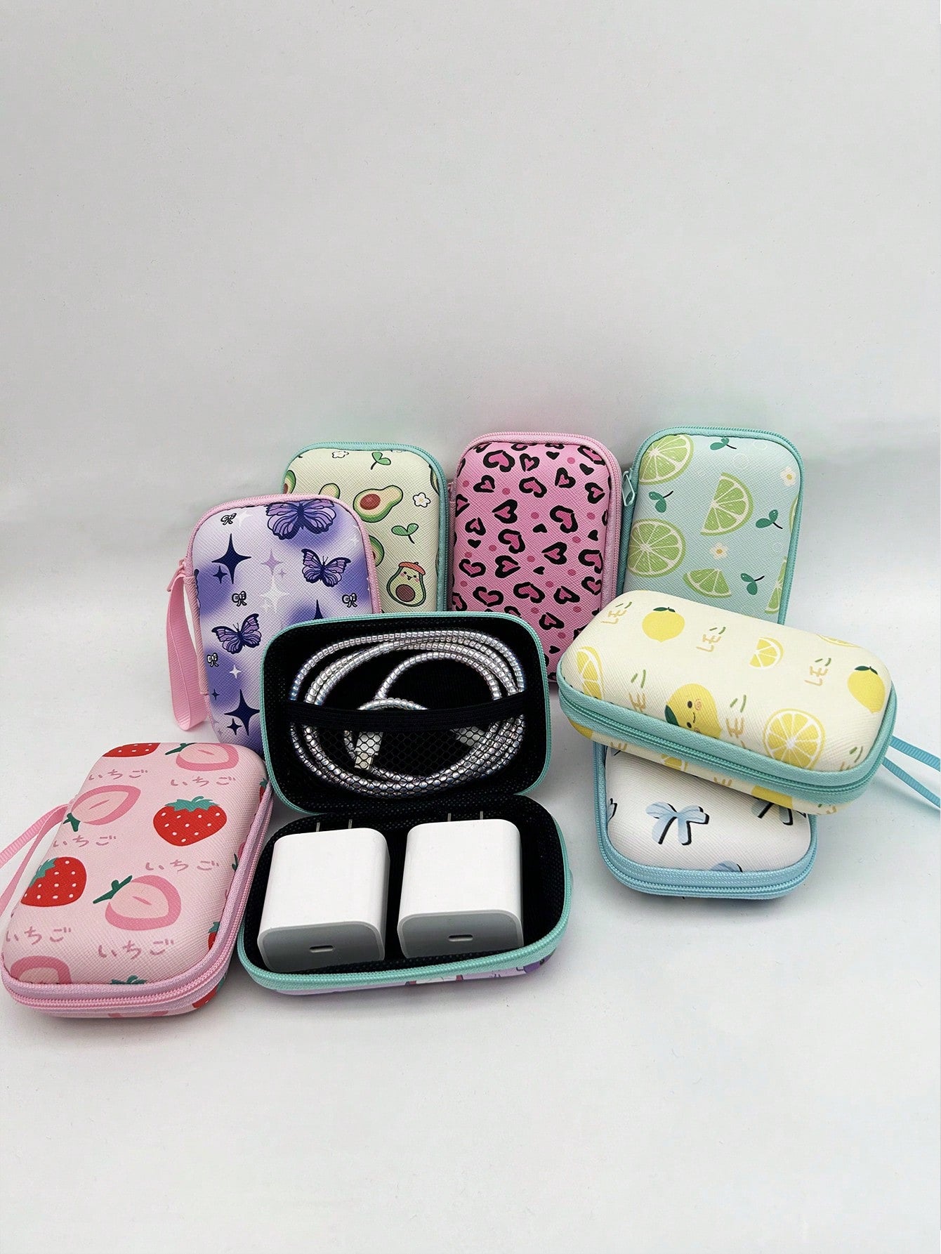 1pc EVA Material Cute Fruit Pattern Zipper Earphone Case, Interesting Design Charger Storage Box, Suitable For AirPods, Bluetooth Headphones, Cables, USB Drives And Other Small Electronics, Anti-Drop