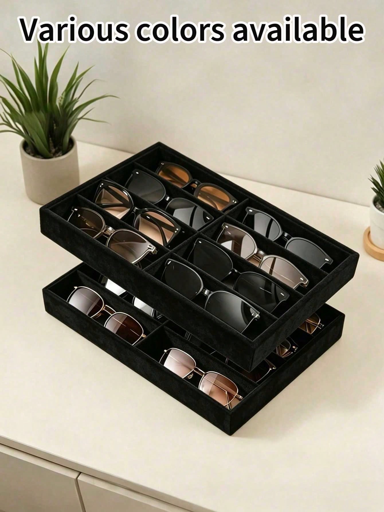 1pc Fashion Glasses Storage Tray, Fashion Glasses Storage Box, Drawer Organizer Box, Stackable Display Box, 3 Colors Available, Anti-Scratch Soft Lining, Suitable For Earrings, Necklaces, Bracelets, R