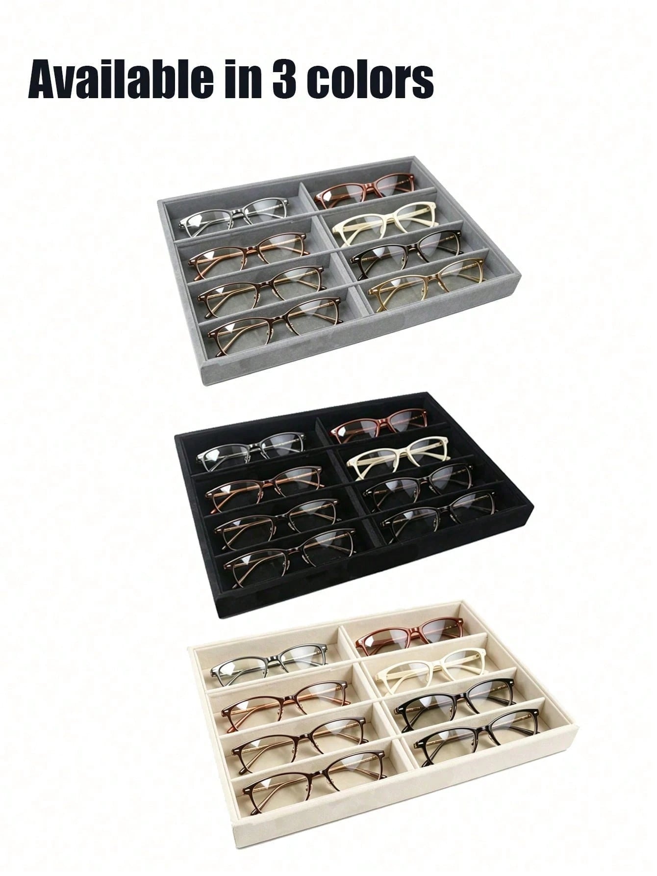 1pc Fashion Glasses Storage Tray, Fashion Glasses Storage Box, Drawer Organizer Box, Stackable Display Box, 3 Colors Available, Anti-Scratch Soft Lining, Suitable For Earrings, Necklaces, Bracelets, R