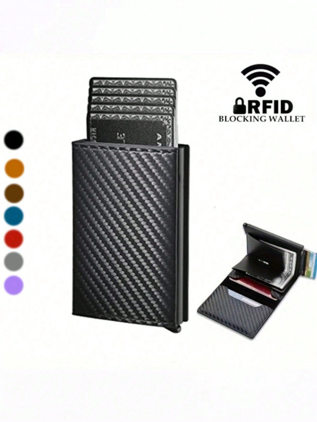 1pc Fashion Men's Wallet 3 Colors Carbon Fiber Card Holder Automatic Pop-Up Aluminum Alloy RFID Card Holder,Wallet For Men