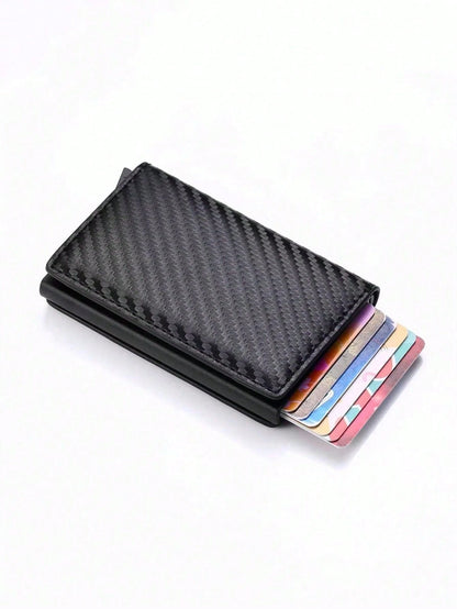 1pc Fashion Men's Wallet 3 Colors Carbon Fiber Card Holder Automatic Pop-Up Aluminum Alloy RFID Card Holder,Wallet For Men