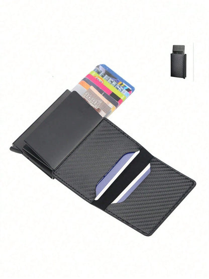1pc Fashion Men's Wallet 3 Colors Carbon Fiber Card Holder Automatic Pop-Up Aluminum Alloy RFID Card Holder,Wallet For Men