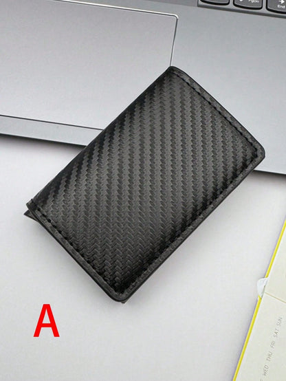 1pc Fashion Men's Wallet 3 Colors Carbon Fiber Card Holder Automatic Pop-Up Aluminum Alloy RFID Card Holder,Wallet For Men