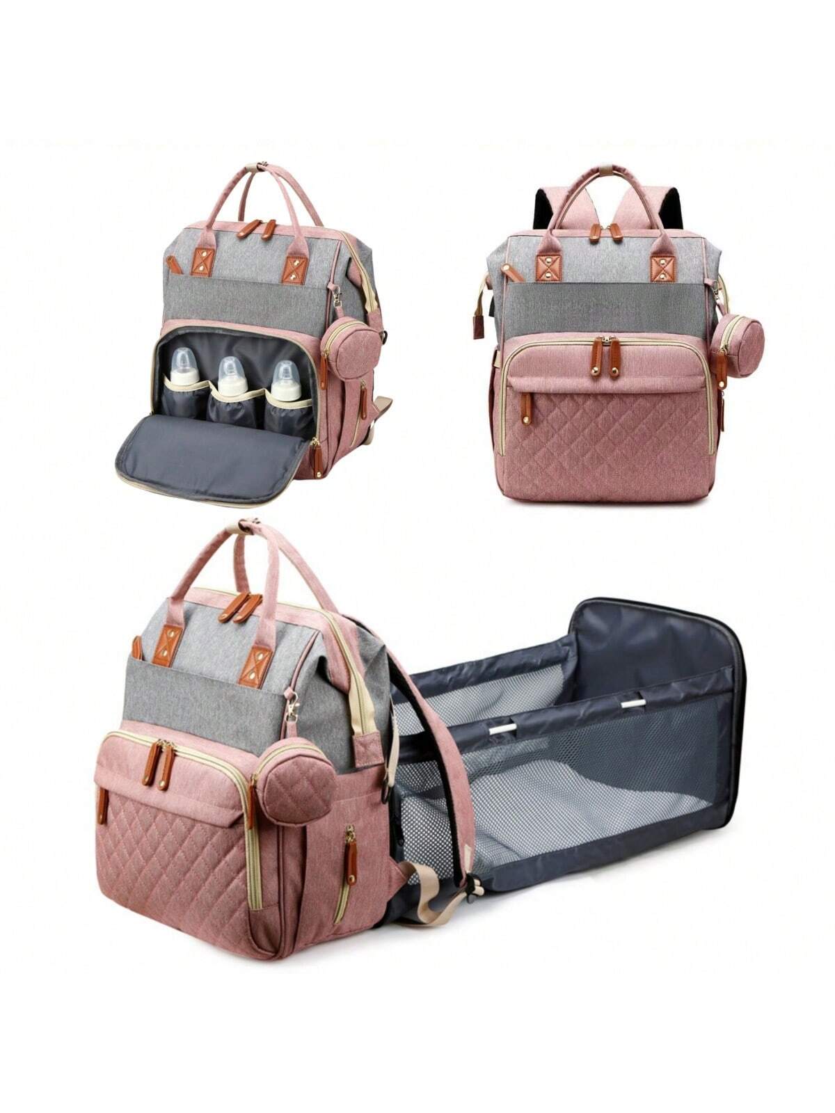 1pc Fashion Mummy Bag, Multi-Function Diaper Bag With Baby Bed Straps, Large Capacity Portable Multifunctional Diaper Bag, Multiple Compartments, Storage Bag For Home And Outdoor Use