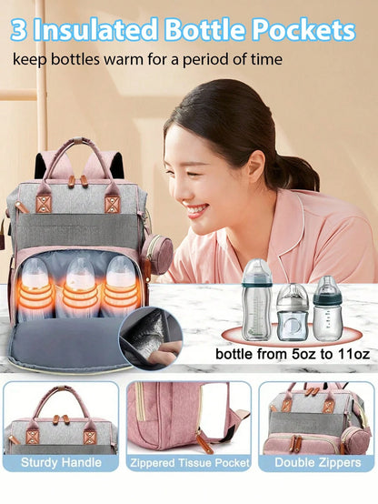 1pc Fashion Mummy Bag, Multi-Function Diaper Bag With Baby Bed Straps, Large Capacity Portable Multifunctional Diaper Bag, Multiple Compartments, Storage Bag For Home And Outdoor Use