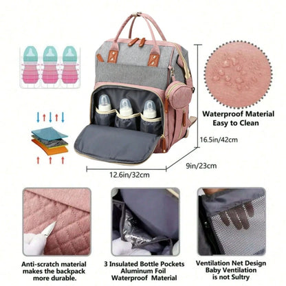 1pc Fashion Mummy Bag, Multi-Function Diaper Bag With Baby Bed Straps, Large Capacity Portable Multifunctional Diaper Bag, Multiple Compartments, Storage Bag For Home And Outdoor Use