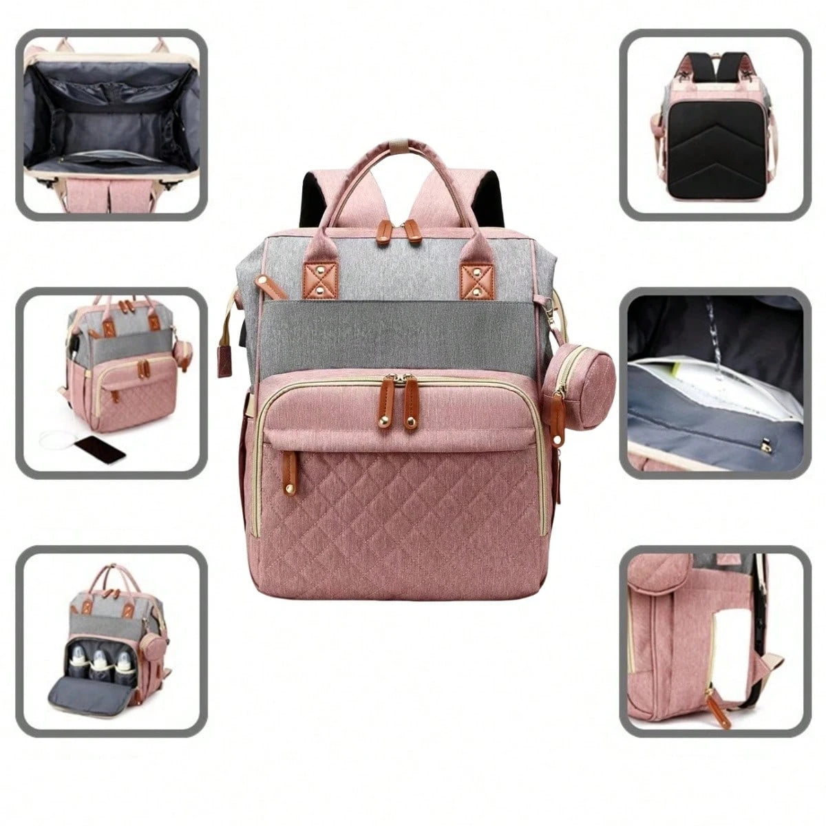 1pc Fashion Mummy Bag, Multi-Function Diaper Bag With Baby Bed Straps, Large Capacity Portable Multifunctional Diaper Bag, Multiple Compartments, Storage Bag For Home And Outdoor Use