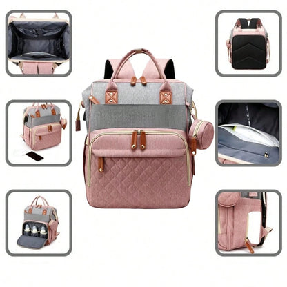 1pc Fashion Mummy Bag, Multi-Function Diaper Bag With Baby Bed Straps, Large Capacity Portable Multifunctional Diaper Bag, Multiple Compartments, Storage Bag For Home And Outdoor Use