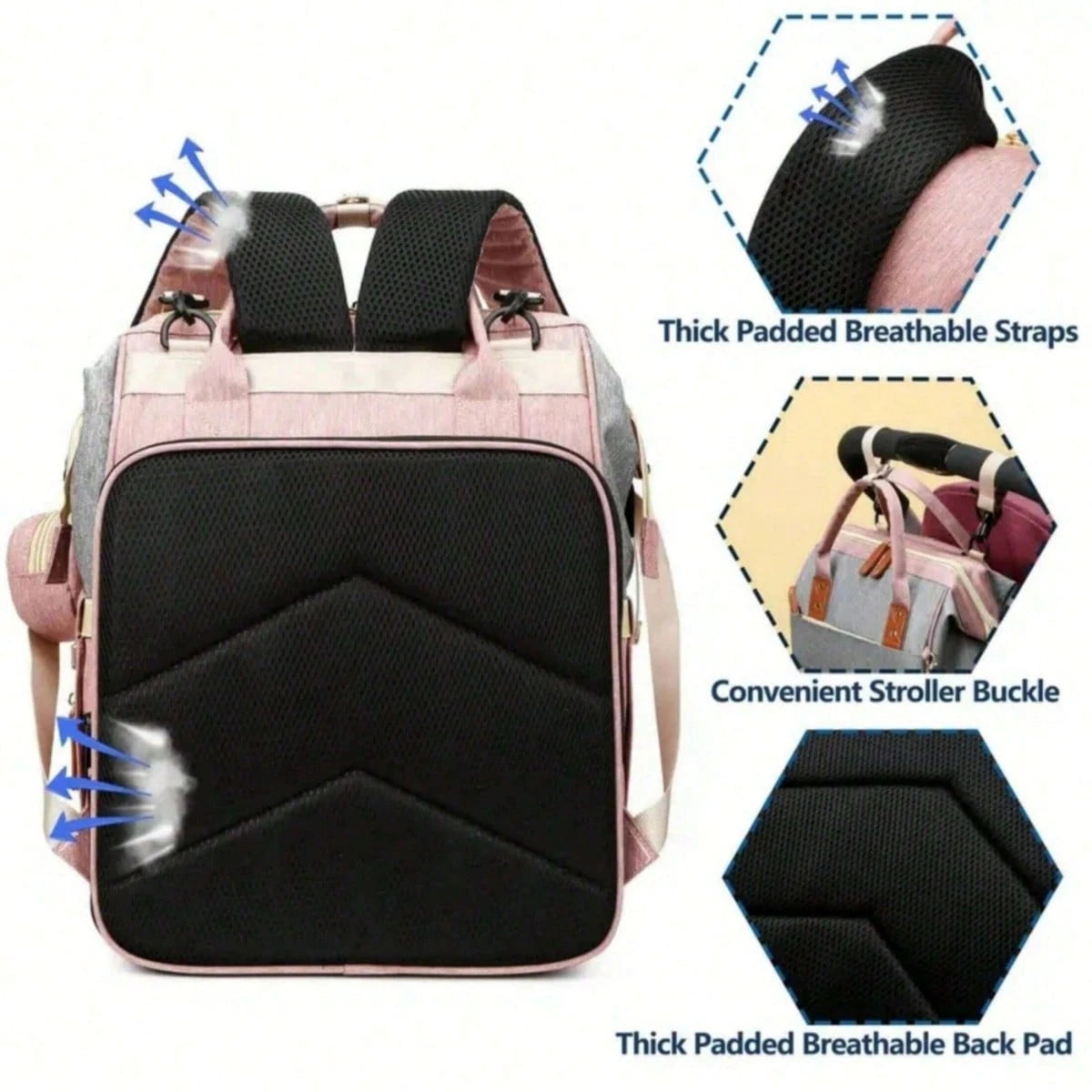 1pc Fashion Mummy Bag, Multi-Function Diaper Bag With Baby Bed Straps, Large Capacity Portable Multifunctional Diaper Bag, Multiple Compartments, Storage Bag For Home And Outdoor Use