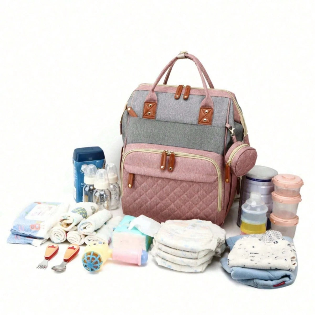 1pc Fashion Mummy Bag, Multi-Function Diaper Bag With Baby Bed Straps, Large Capacity Portable Multifunctional Diaper Bag, Multiple Compartments, Storage Bag For Home And Outdoor Use