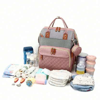 1pc Fashion Mummy Bag, Multi-Function Diaper Bag With Baby Bed Straps, Large Capacity Portable Multifunctional Diaper Bag, Multiple Compartments, Storage Bag For Home And Outdoor Use