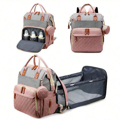 1pc Fashion Mummy Bag, Multi-Function Diaper Bag With Baby Bed Straps, Large Capacity Portable Multifunctional Diaper Bag, Multiple Compartments, Storage Bag For Home And Outdoor Use