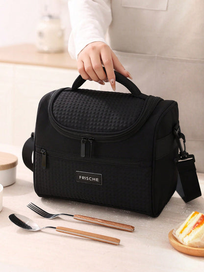 1pc Fashion Style Insulated Lunch Bag With Shoulder Strap, Portable Waterproof Leakproof Tote Cooler Bag, Thick Aluminum Foil Insulation, Reusable Lunch Box For School, Office, Camping, Picnic, Worker