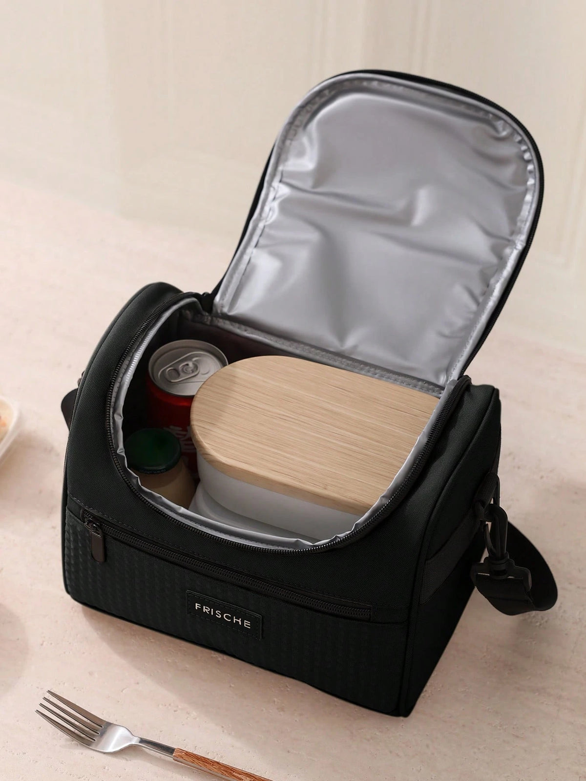 1pc Fashion Style Insulated Lunch Bag With Shoulder Strap, Portable Waterproof Leakproof Tote Cooler Bag, Thick Aluminum Foil Insulation, Reusable Lunch Box For School, Office, Camping, Picnic, Worker