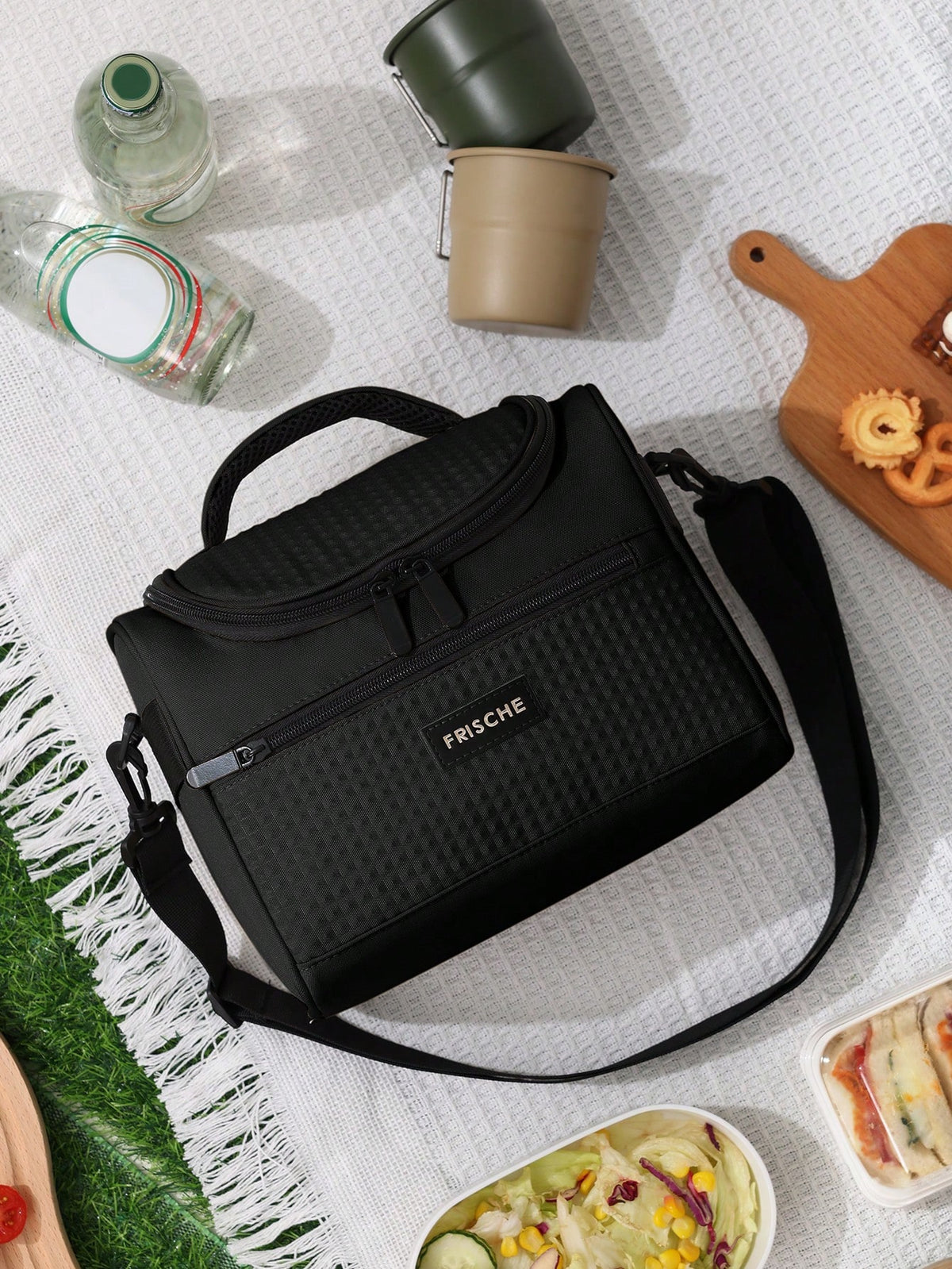 1pc Fashion Style Insulated Lunch Bag With Shoulder Strap, Portable Waterproof Leakproof Tote Cooler Bag, Thick Aluminum Foil Insulation, Reusable Lunch Box For School, Office, Camping, Picnic, Worker