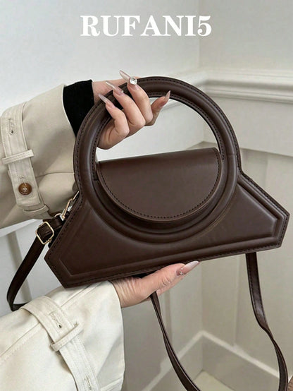 1pc Fashionable Round Handbag, Solid Color Minimalist Crossbody Bag, Women Shopping Tote