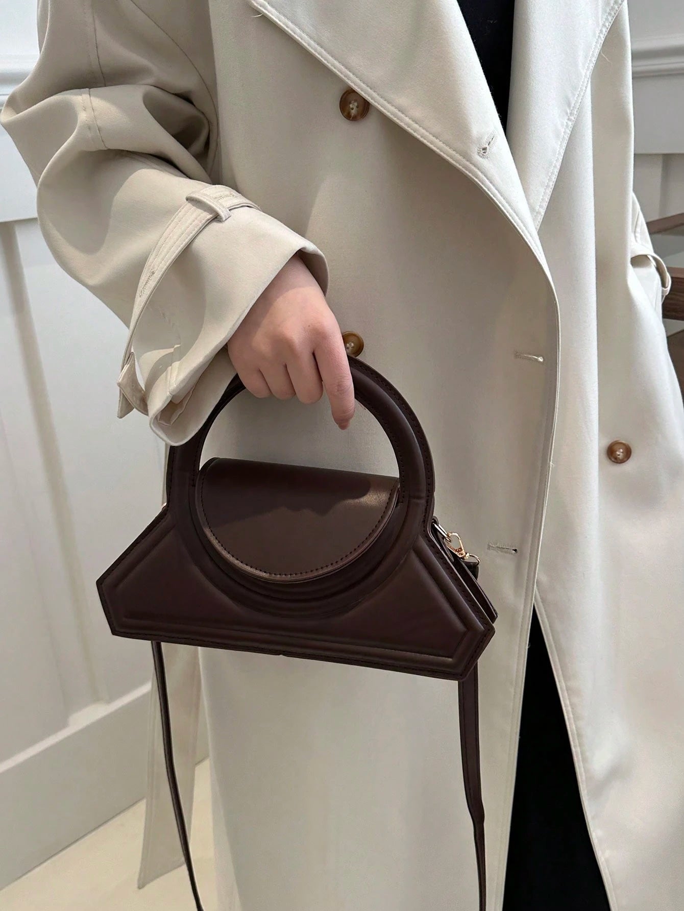 1pc Fashionable Round Handbag, Solid Color Minimalist Crossbody Bag, Women Shopping Tote