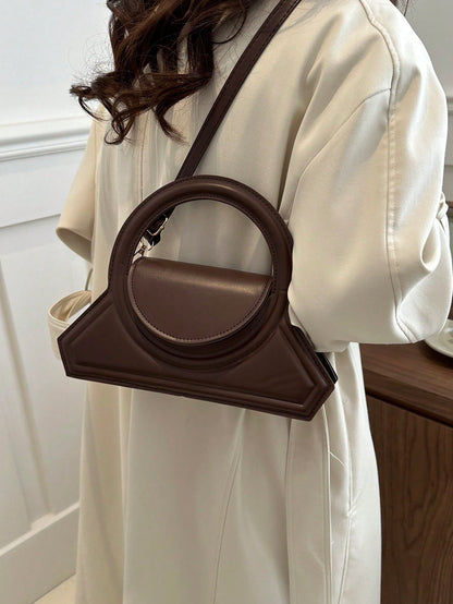 1pc Fashionable Round Handbag, Solid Color Minimalist Crossbody Bag, Women Shopping Tote