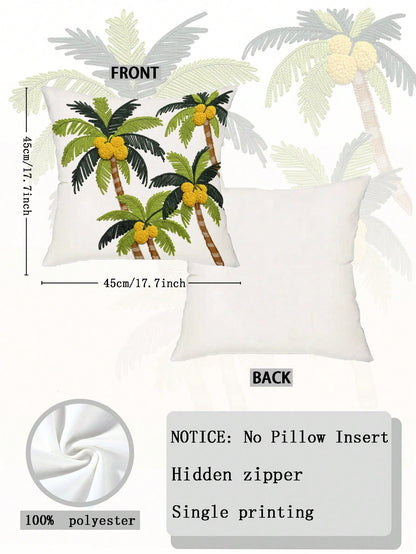 1pc Faux Embroidered Coconut Palm Tree Tropical Summer Palm Cushion, Suitable For Outdoor Patio Sofa Home Decor (Pillow Insert Not Included)