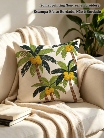 1pc Faux Embroidered Coconut Palm Tree Tropical Summer Palm Cushion, Suitable For Outdoor Patio Sofa Home Decor (Pillow Insert Not Included)
