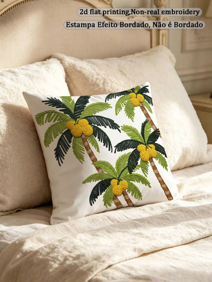 1pc Faux Embroidered Coconut Palm Tree Tropical Summer Palm Cushion, Suitable For Outdoor Patio Sofa Home Decor (Pillow Insert Not Included)