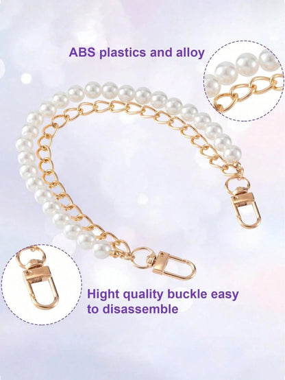 1pc Faux Pearl Chain, Light Gold/Silver Handbag Strap, Metal One Shoulder Crossbody Bag Short Handle Replacement Pendant, Women Accessory