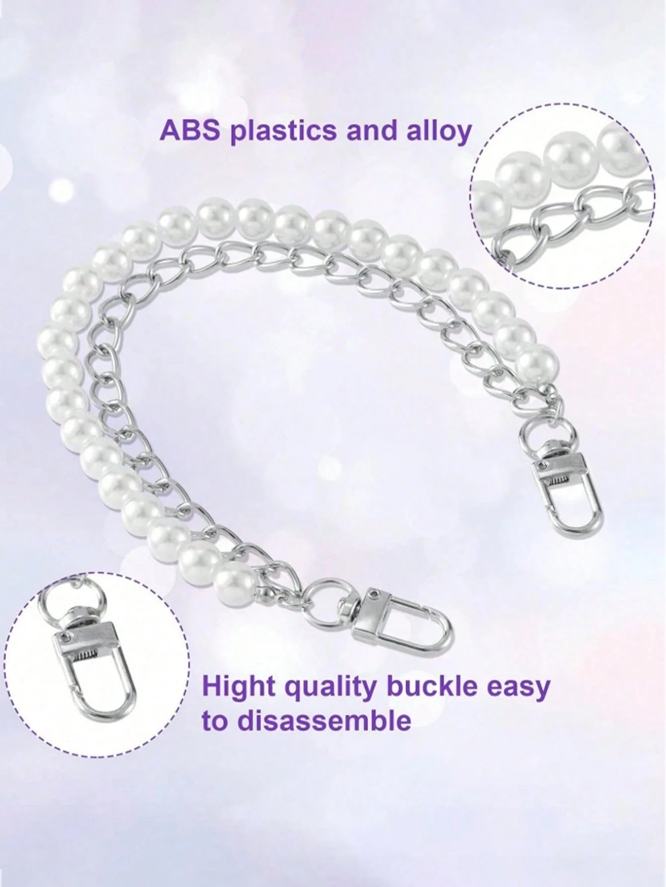 1pc Faux Pearl Chain, Light Gold/Silver Handbag Strap, Metal One Shoulder Crossbody Bag Short Handle Replacement Pendant, Women Accessory