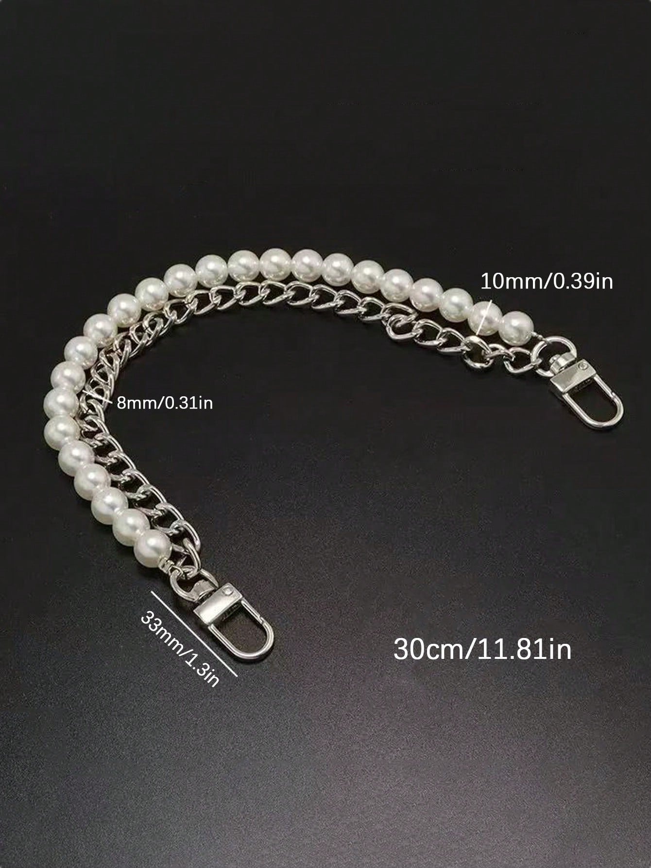 1pc Faux Pearl Chain, Light Gold/Silver Handbag Strap, Metal One Shoulder Crossbody Bag Short Handle Replacement Pendant, Women Accessory