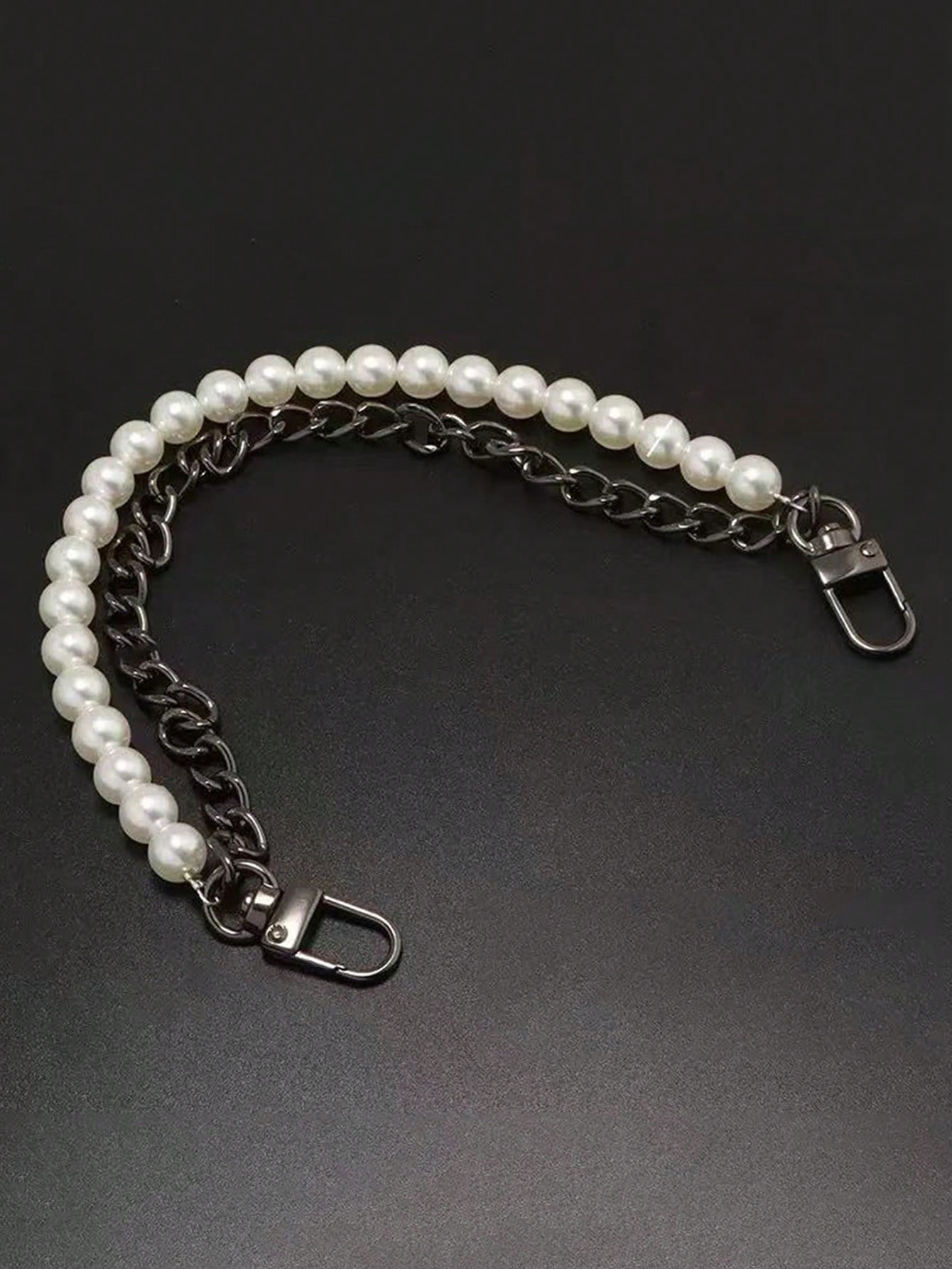 1pc Faux Pearl Chain, Light Gold/Silver Handbag Strap, Metal One Shoulder Crossbody Bag Short Handle Replacement Pendant, Women Accessory