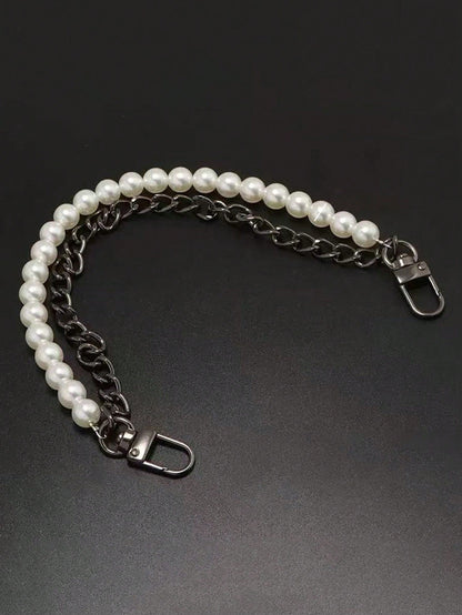 1pc Faux Pearl Chain, Light Gold/Silver Handbag Strap, Metal One Shoulder Crossbody Bag Short Handle Replacement Pendant, Women Accessory