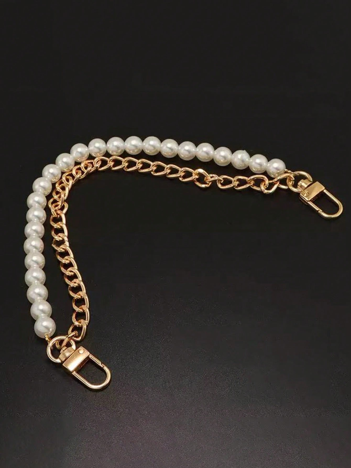 1pc Faux Pearl Chain, Light Gold/Silver Handbag Strap, Metal One Shoulder Crossbody Bag Short Handle Replacement Pendant, Women Accessory