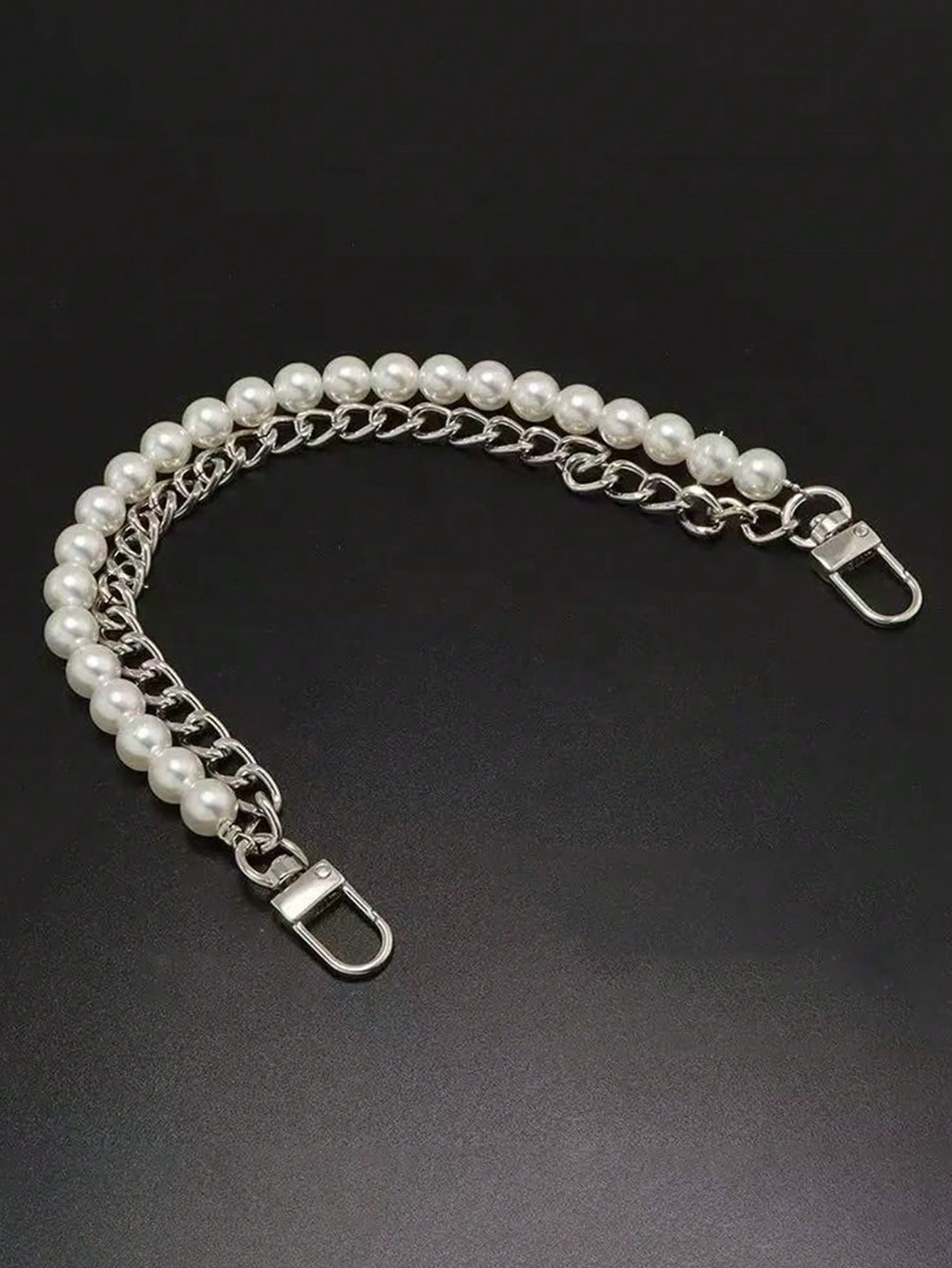 1pc Faux Pearl Chain, Light Gold/Silver Handbag Strap, Metal One Shoulder Crossbody Bag Short Handle Replacement Pendant, Women Accessory