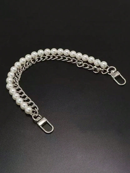 1pc Faux Pearl Chain, Light Gold/Silver Handbag Strap, Metal One Shoulder Crossbody Bag Short Handle Replacement Pendant, Women Accessory