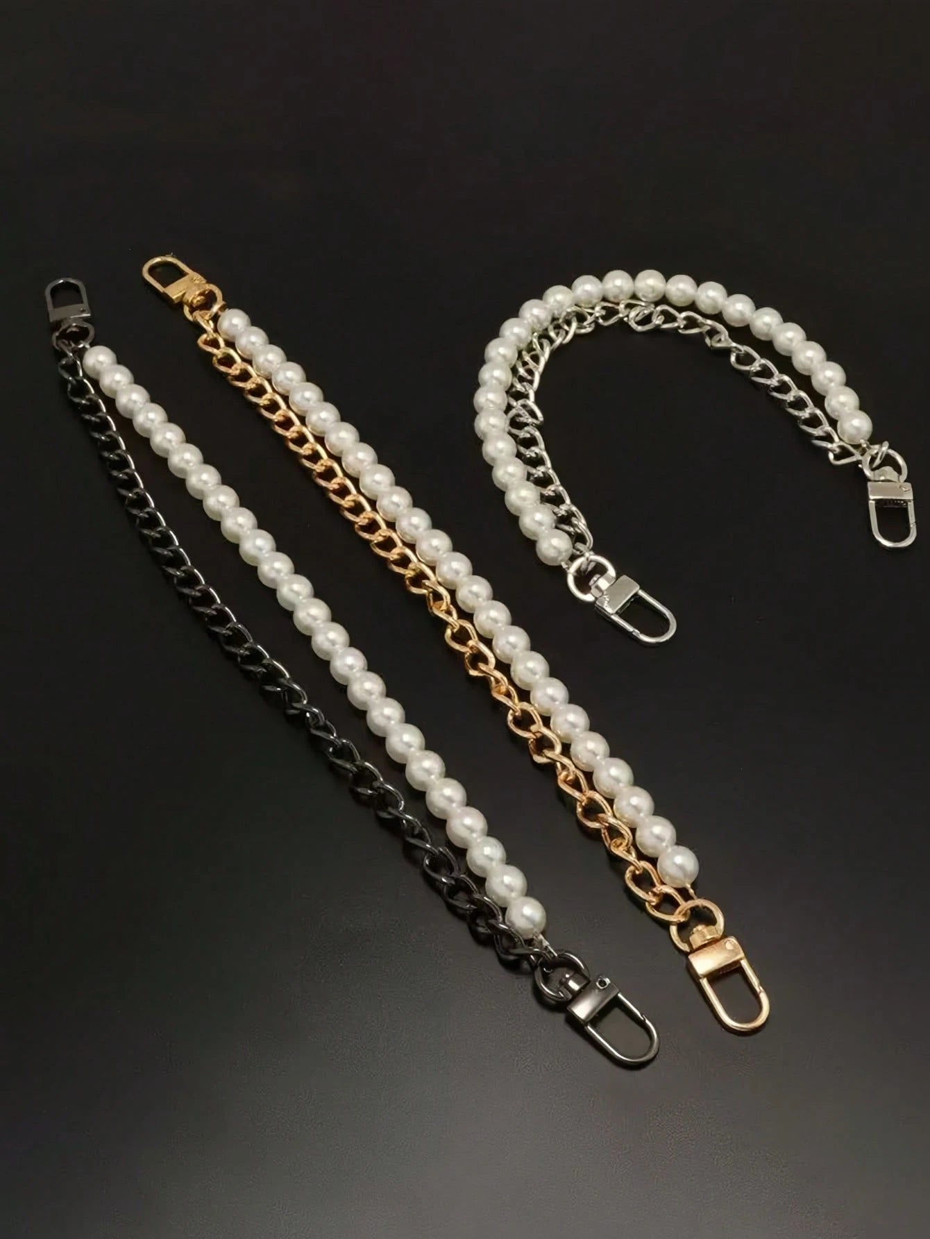 1pc Faux Pearl Chain, Light Gold/Silver Handbag Strap, Metal One Shoulder Crossbody Bag Short Handle Replacement Pendant, Women Accessory