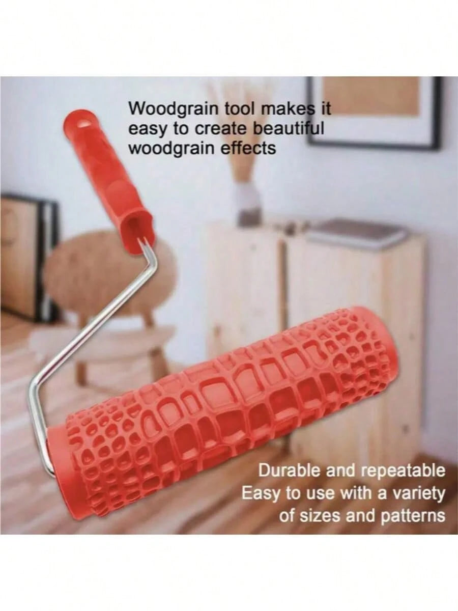 1pc Faux Wood Grain Pattern Painting Roller With Handle, DIY Texture Painting Roller For Walls, Home Decor Tool