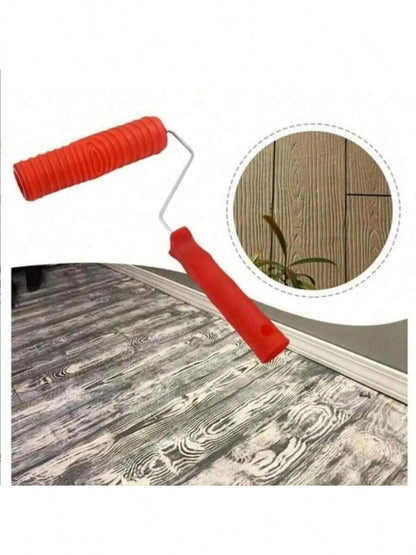 1pc Faux Wood Grain Pattern Painting Roller With Handle, DIY Texture Painting Roller For Walls, Home Decor Tool