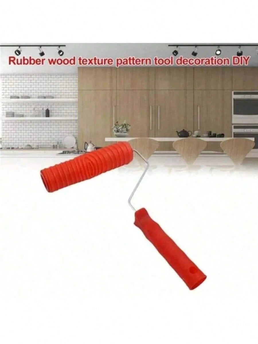 1pc Faux Wood Grain Pattern Painting Roller With Handle, DIY Texture Painting Roller For Walls, Home Decor Tool
