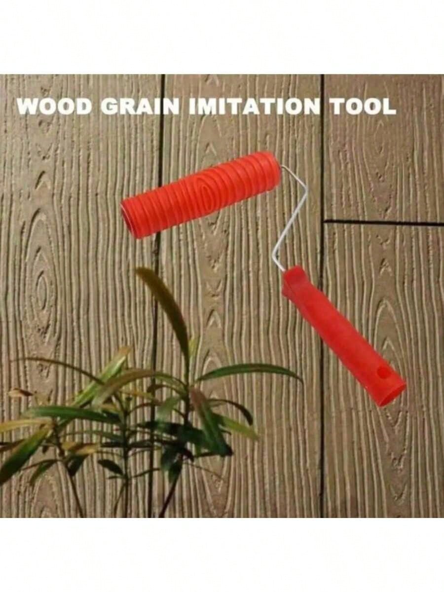 1pc Faux Wood Grain Pattern Painting Roller With Handle, DIY Texture Painting Roller For Walls, Home Decor Tool