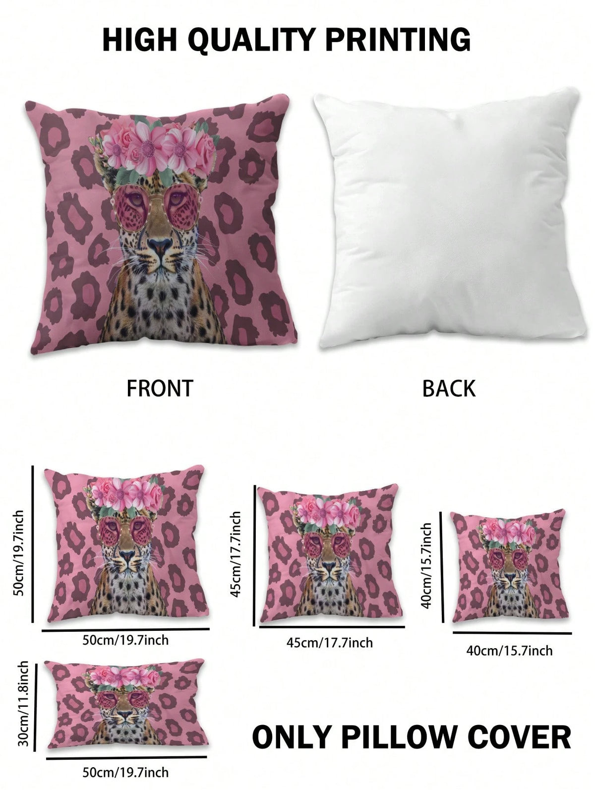 1pc Floral Leopard Pattern Single-Side Printed Pillow Cover, Home Decorative Pillow Case, No Filling