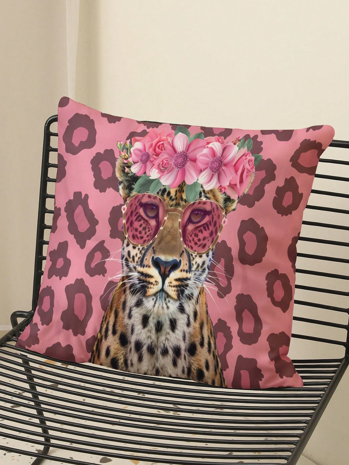 1pc Floral Leopard Pattern Single-Side Printed Pillow Cover, Home Decorative Pillow Case, No Filling