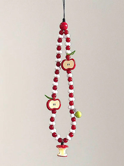 1pc Fresh Apple Shaped Beaded Phone Lanyard, Handmade Camera Strap Keychain Pendant