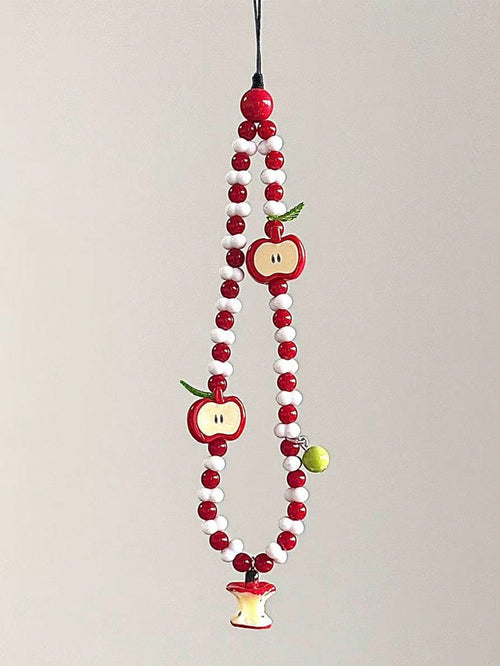 1pc Fresh Apple Shaped Beaded Phone Lanyard, Handmade Camera Strap Keychain Pendant