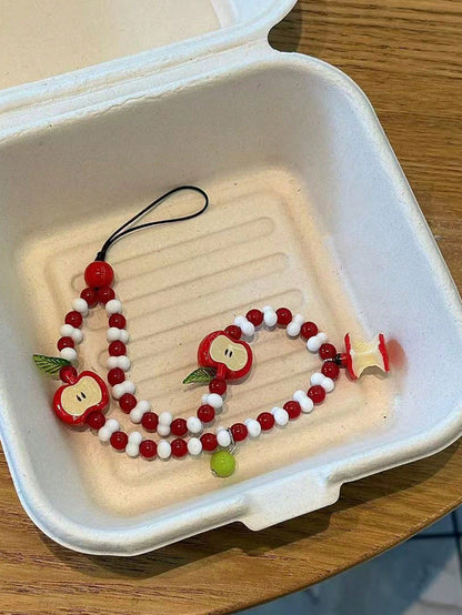 1pc Fresh Apple Shaped Beaded Phone Lanyard, Handmade Camera Strap Keychain Pendant