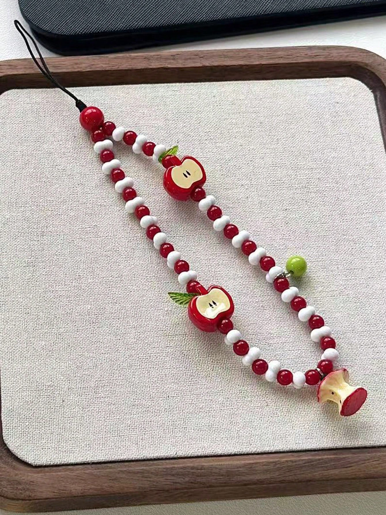 1pc Fresh Apple Shaped Beaded Phone Lanyard, Handmade Camera Strap Keychain Pendant
