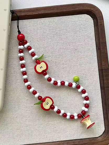 1pc Fresh Apple Shaped Beaded Phone Lanyard, Handmade Camera Strap Keychain Pendant