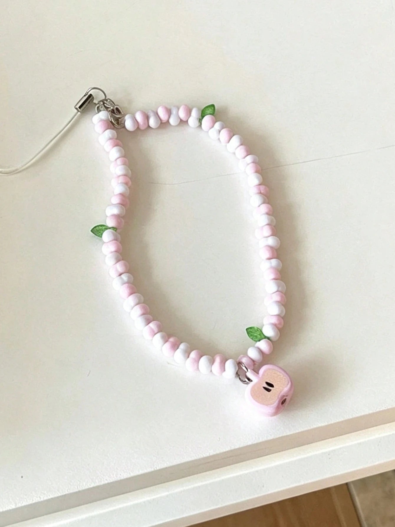 1pc Fresh Apple Shaped Beaded Phone Lanyard, Handmade Camera Strap Keychain Pendant