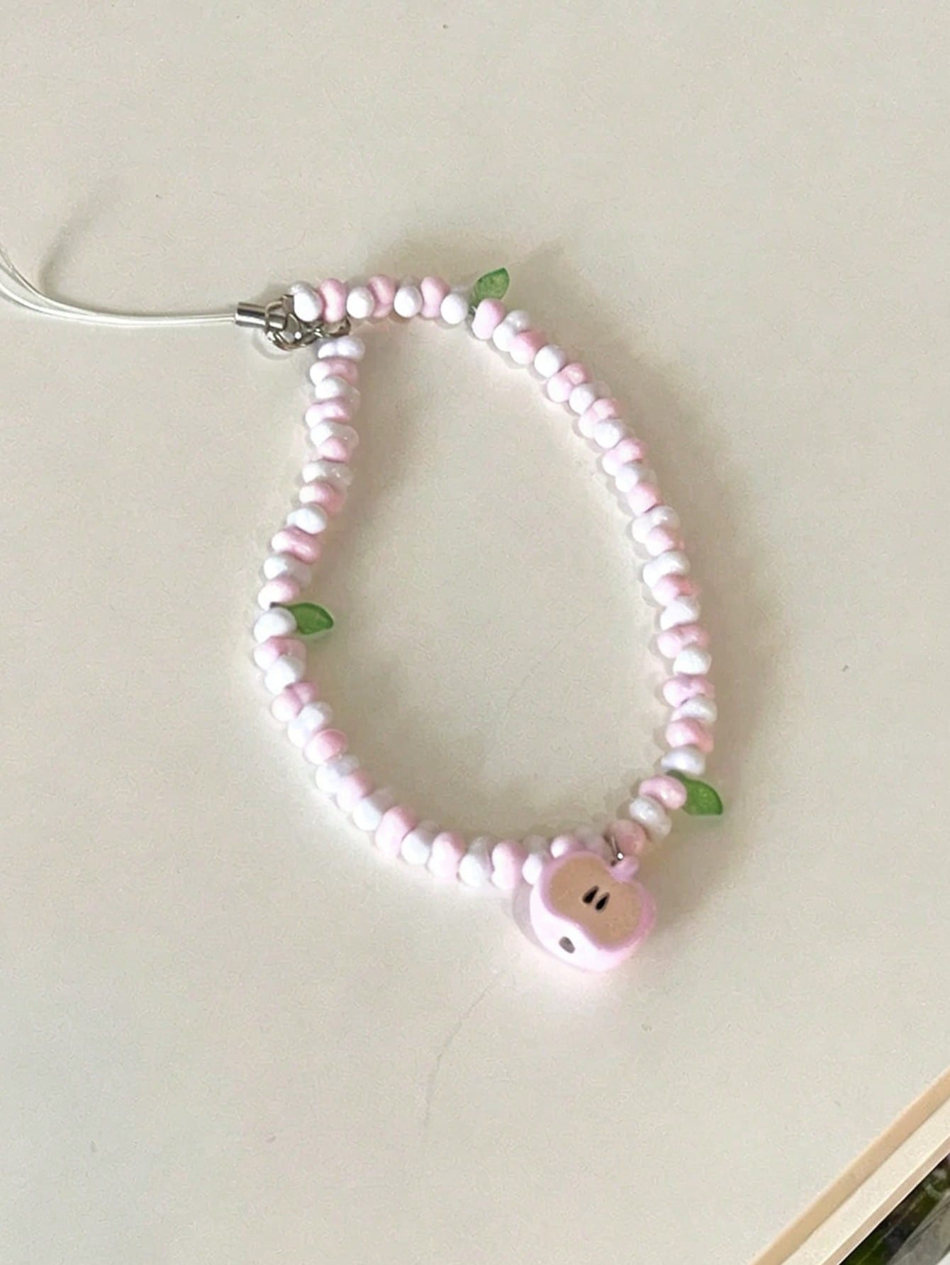 1pc Fresh Apple Shaped Beaded Phone Lanyard, Handmade Camera Strap Keychain Pendant